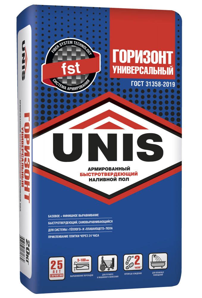 ЮНИС Наливной пол Горизонт Армированный 3-100мм.универсальный быстротвердеющий 25кг.