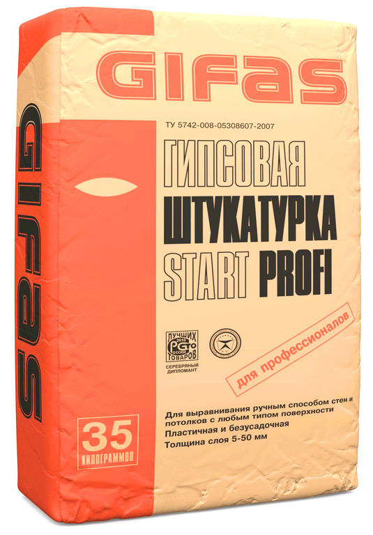 ГИФАС Штукатурка гипсовая старт профи 35кг. для внутренних работ